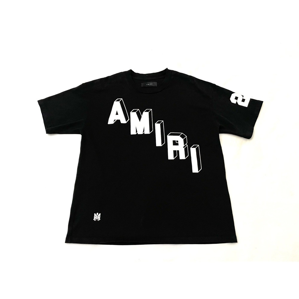 Amiri Flocked Hockey Skater Tee Men's Size XS Black Logo Spellout 23 Made in USA